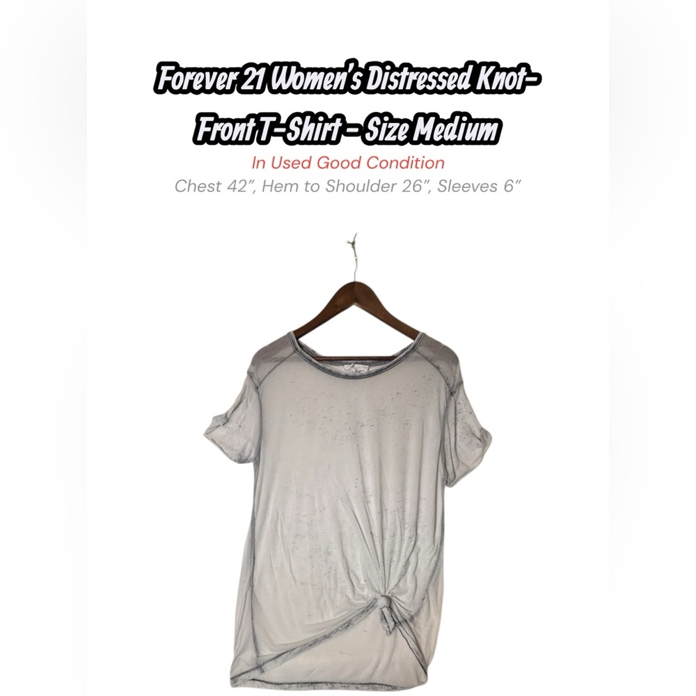 Forever 21 Light Gray Knot-Front Distressed Tee Casual Short Sleeve Top size M